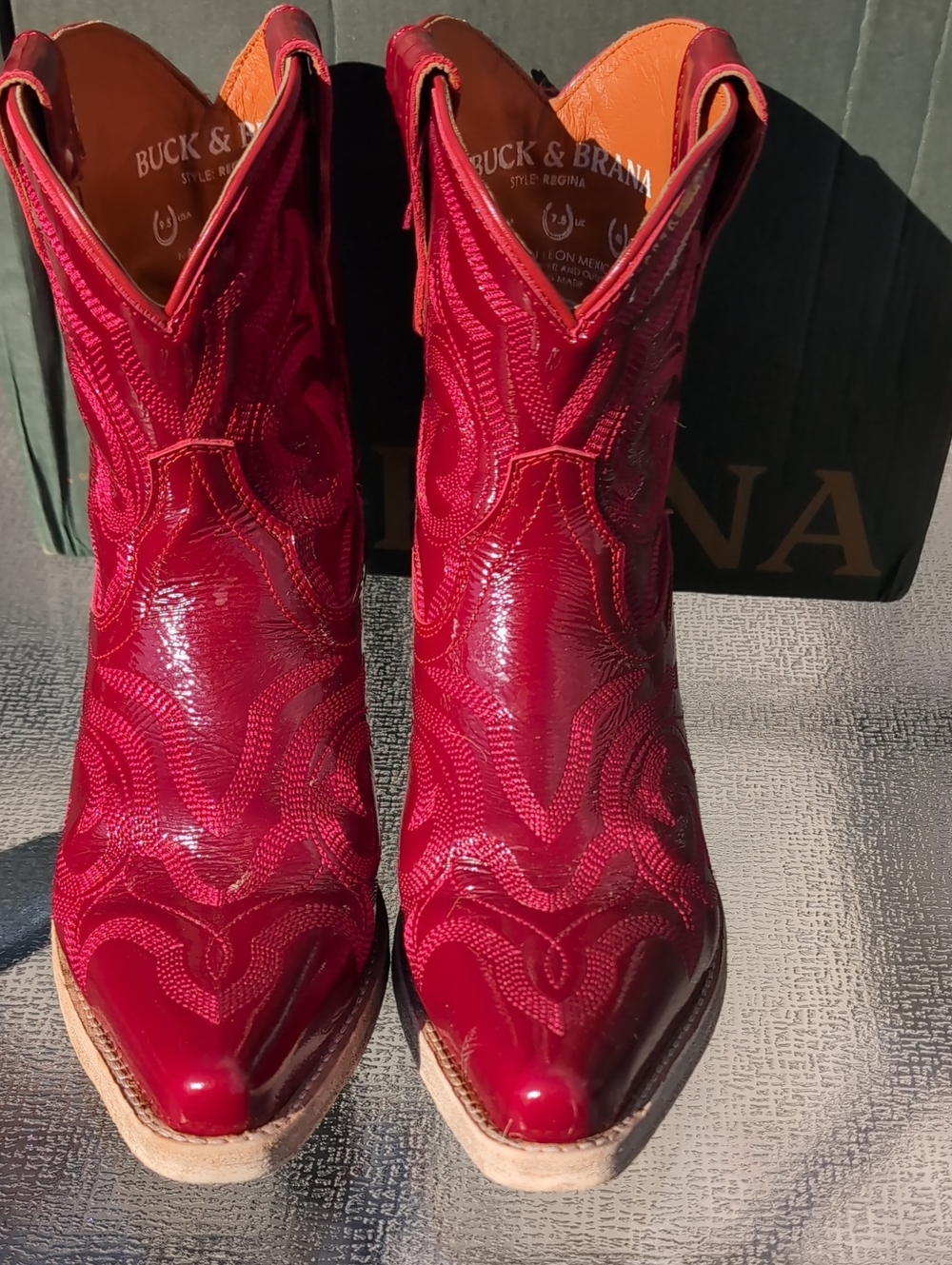 Buck & Brana Regina Charol Red Cowboy Bootie Size 9.5